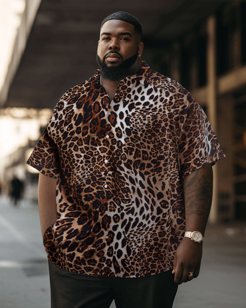 Men's Big & Tall Snakeskin Leopard Print 90s Rock Gradient Element Short-Sleeved Shirt