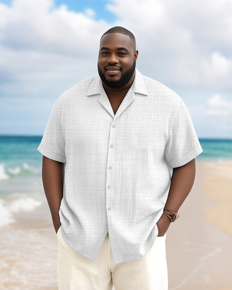 Men's Plus Size Daily Solid Color Short Sleeve Bamboo Hemp Texture Shirt