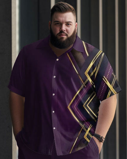 Big Build Men's Purple Personalized Printed Casual Short Sleeve Walking Set
