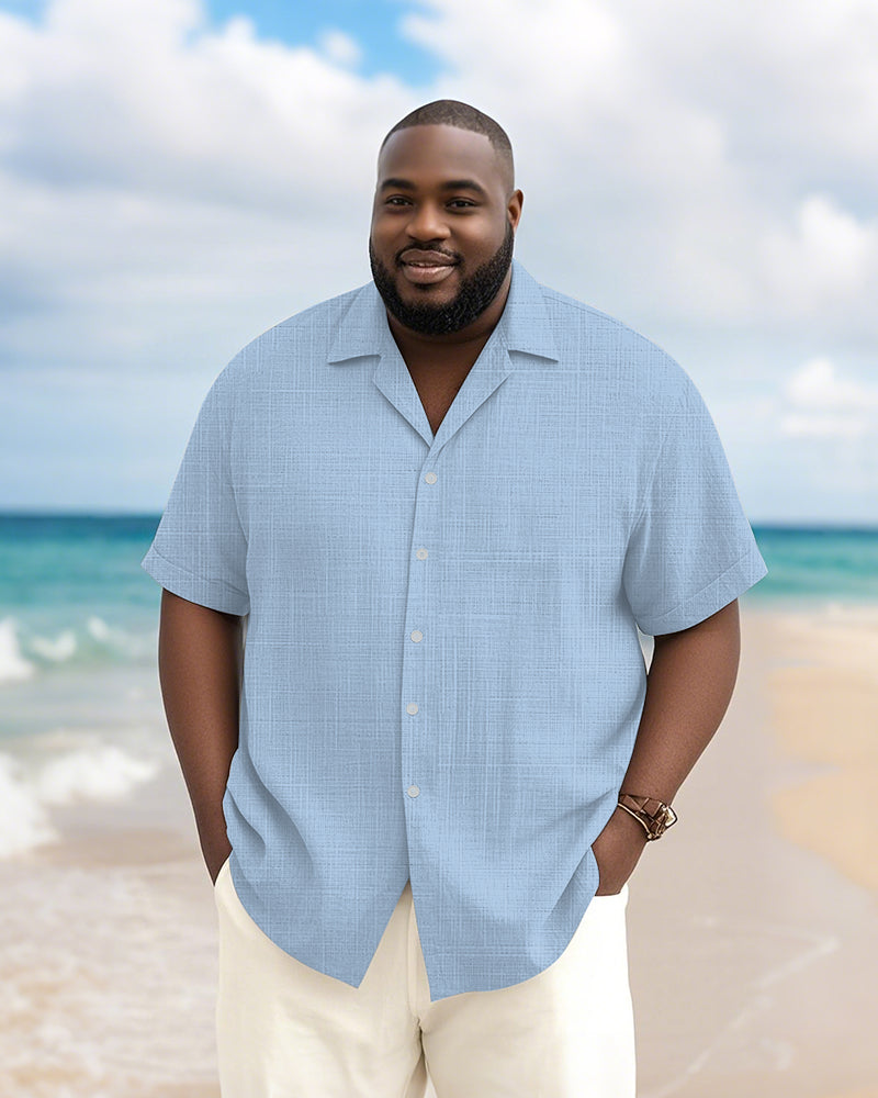 Men's Plus Size Daily Solid Color Short Sleeve Bamboo Hemp Texture Shirt