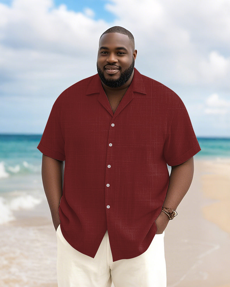Men's Plus Size Daily Solid Color Short Sleeve Bamboo Hemp Texture Shirt