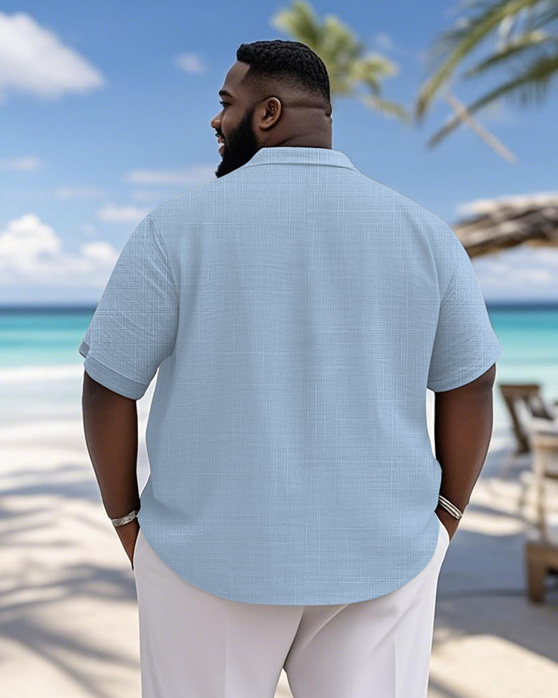 Men's Plus Size Daily Solid Color Short Sleeve Bamboo Hemp Texture Shirt
